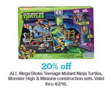 20% Off All Mega Bloks Teenage Mutant Ninja Turtles & More